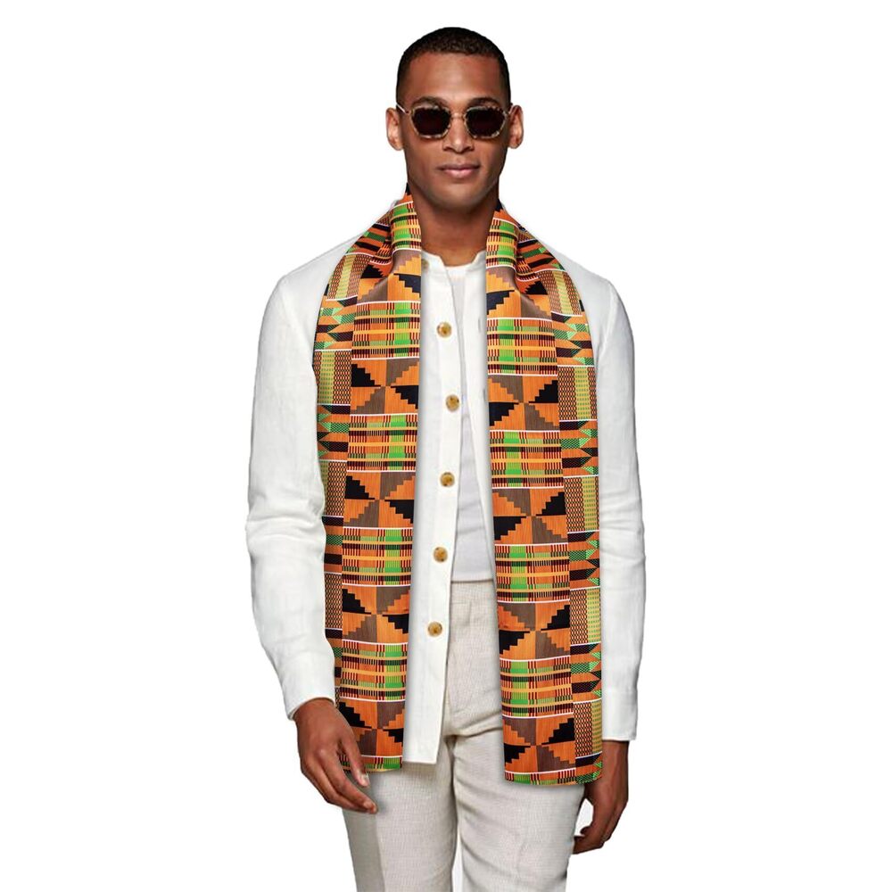 3484 African Kente Scarf Stripe Silk Lightweight Feeling Soft Scarves